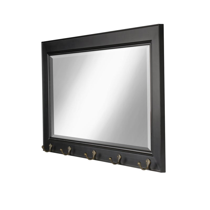 DesignOvation Kate and Laurel Pub Mirrors with 5 Metal Hooks, Black - Image 2